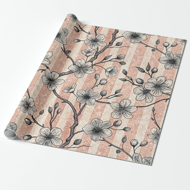 Elegant Cherry Blommar Sakura - Rosa & White Presentpapper (Utrullad)