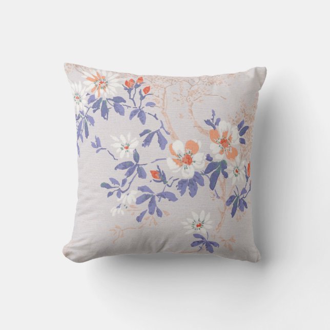 ELEGANT CHERRY BLOMMAR SILVER RED BLUE CUSHION KUDDE (Framsida)