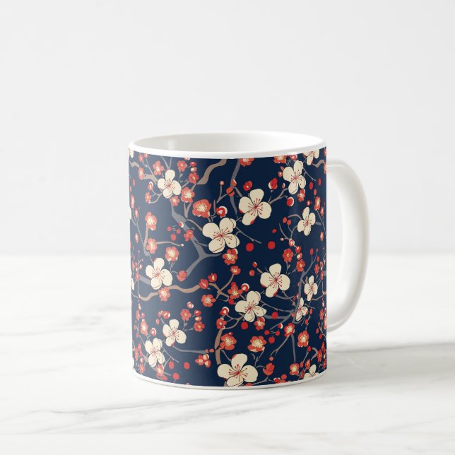 Elegant Cherry Blommar Sömlös Mönster (10) Kaffemugg (Framsida höger)