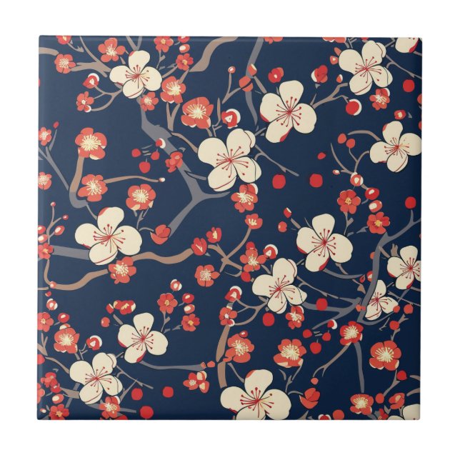 Elegant Cherry Blommar Sömlös Mönster (10) Kakelplatta (Framsidan)