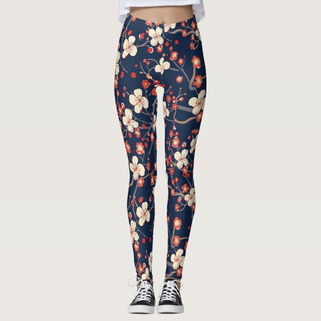 Elegant Cherry Blommar Sömlös Mönster (10) Leggings (Framsida)