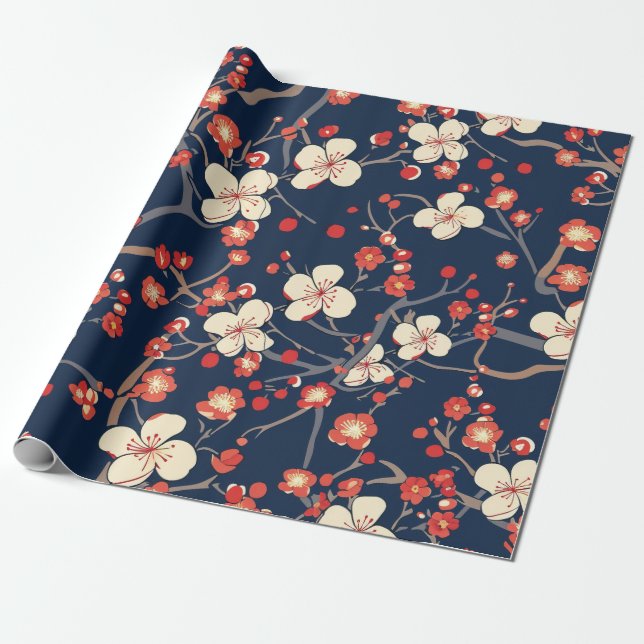 Elegant Cherry Blommar Sömlös Mönster (10) Presentpapper (Utrullad)
