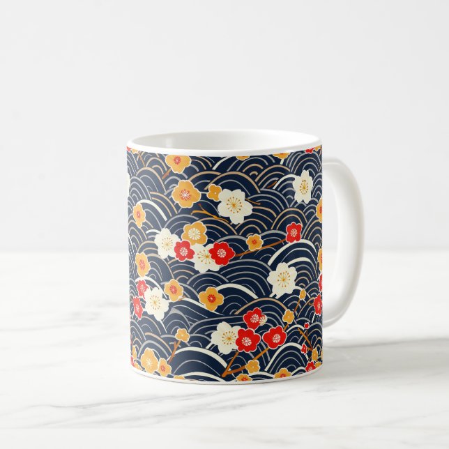 Elegant Cherry Blommar Sömlös Mönster (12) Kaffemugg (Framsida höger)