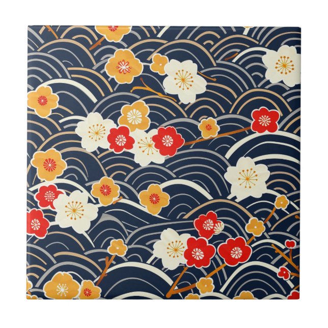 Elegant Cherry Blommar Sömlös Mönster (12) Kakelplatta (Framsidan)