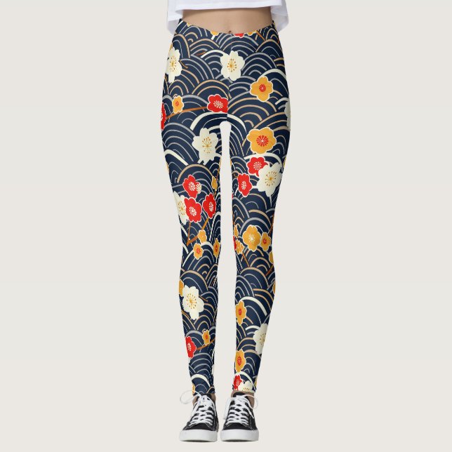 Elegant Cherry Blommar Sömlös Mönster (12) Leggings (Framsida)