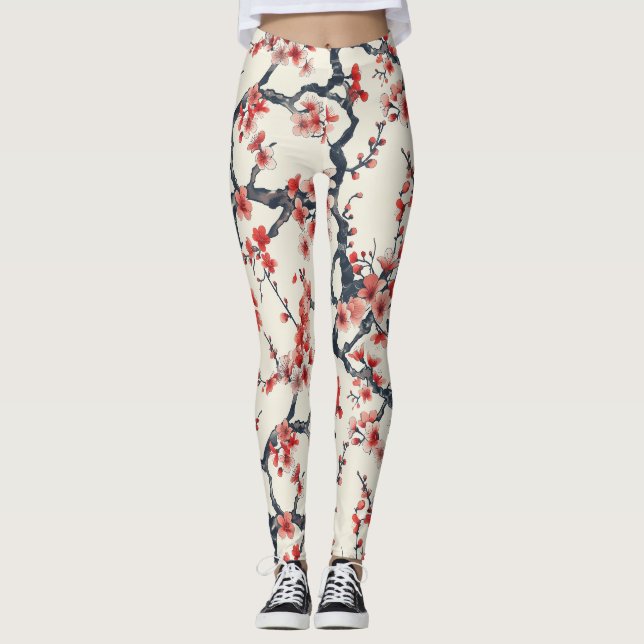 Elegant Cherry Blommar Sömlös Mönster (13) Leggings (Framsida)