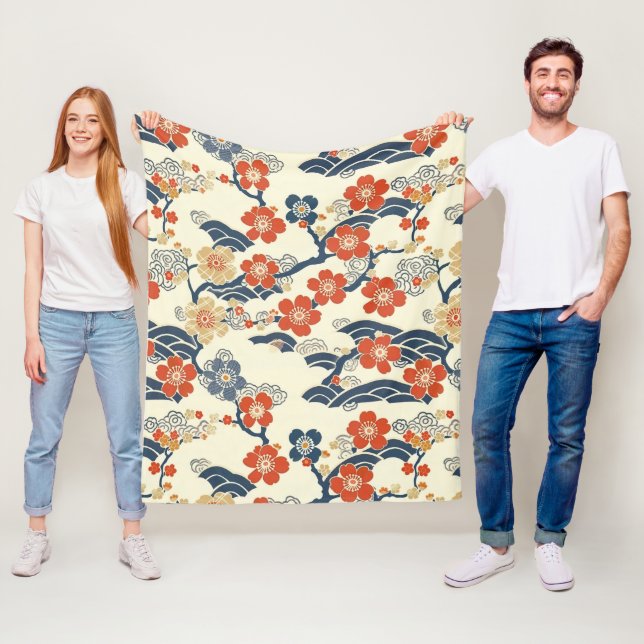 Elegant Cherry Blommar Sömlös Mönster (14) Fleecefilt (På plats)