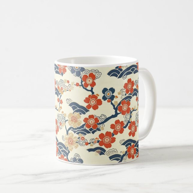 Elegant Cherry Blommar Sömlös Mönster (14) Kaffemugg (Framsida höger)