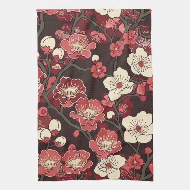 Elegant Cherry Blommar Sömlös Mönster (16) Kökshandduk (Vertikal)