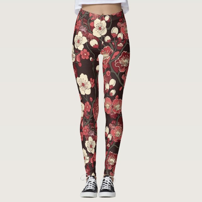 Elegant Cherry Blommar Sömlös Mönster (16) Leggings (Framsida)