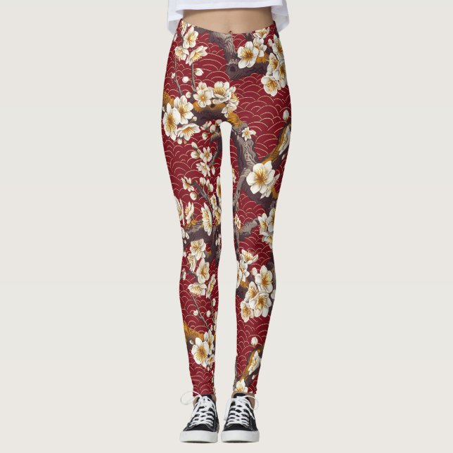 Elegant Cherry Blommar Sömlös Mönster (17) Leggings (Framsida)