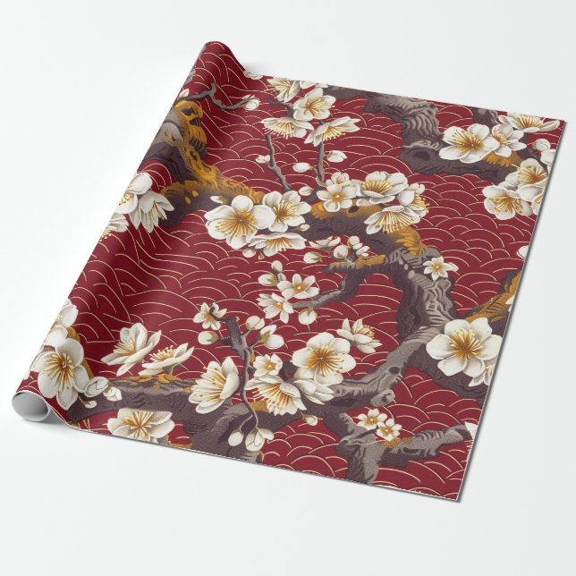 Elegant Cherry Blommar Sömlös Mönster (17) Presentpapper (Utrullad)