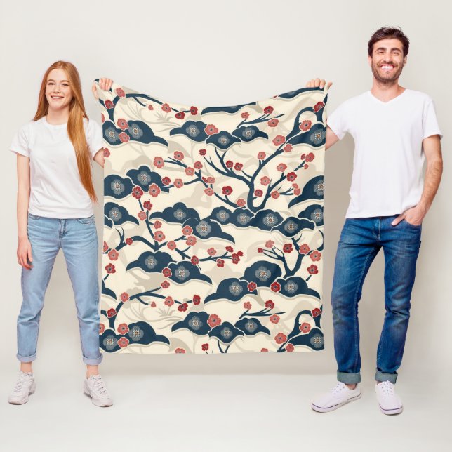 Elegant Cherry Blommar Sömlös Mönster (2) Fleecefilt (På plats)