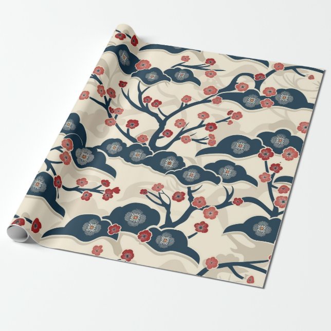 Elegant Cherry Blommar Sömlös Mönster (2) Presentpapper (Utrullad)