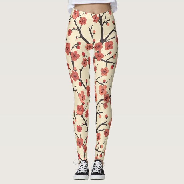 Elegant Cherry Blommar Sömlös Mönster (4) Leggings (Framsida)