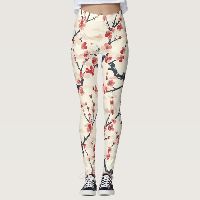 Elegant Cherry Blommar Sömlös Mönster (5) Leggings (Framsida)