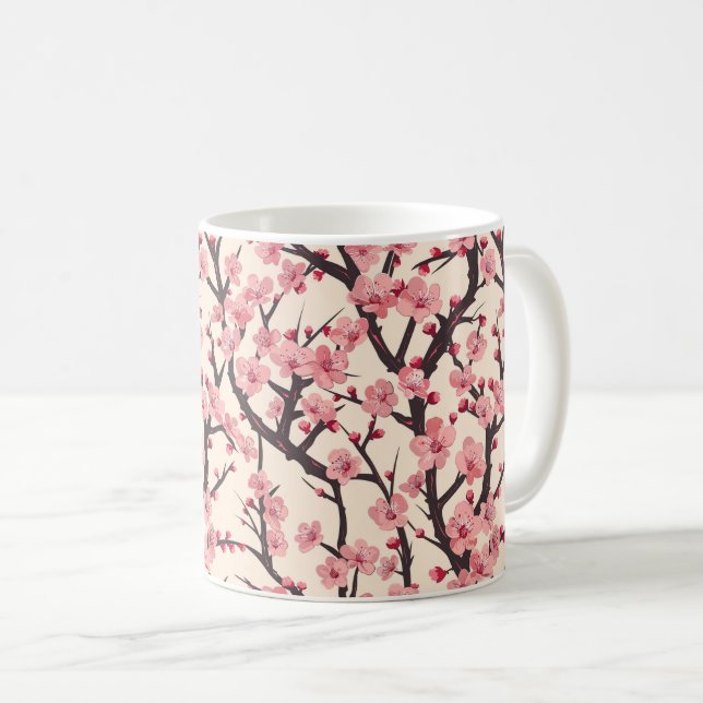 Elegant Cherry Blommar Sömlös Mönster (6) Kaffemugg (Framsida höger)