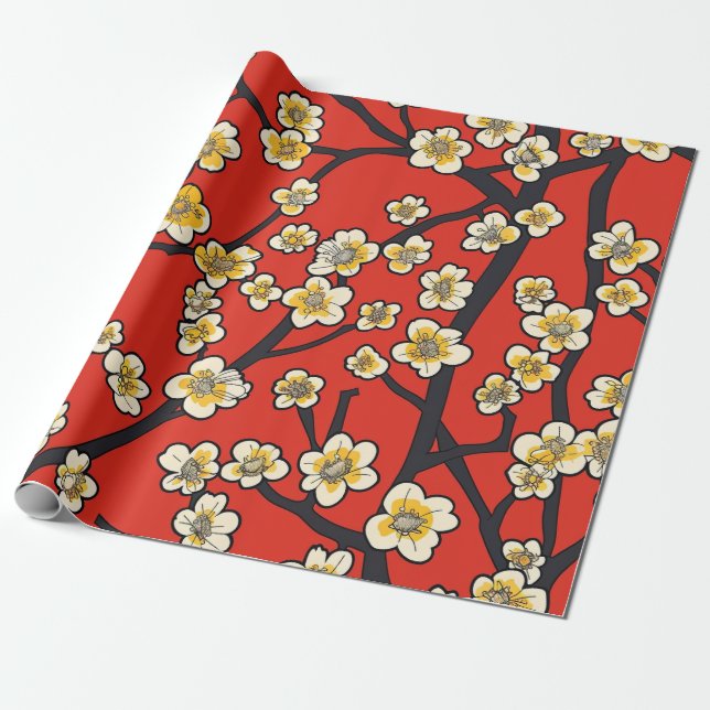 Elegant Cherry Blommar Sömlös Mönster (9) Presentpapper (Utrullad)