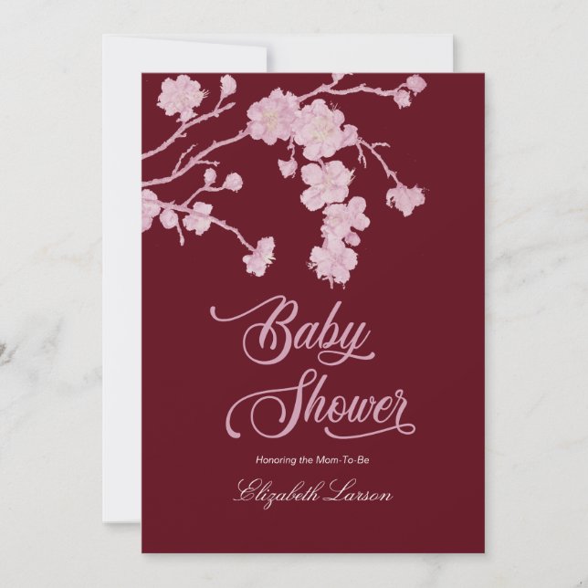 Elegant Cherry Blommars Baby Shower Burgundy Inbjudningar (Framsida)
