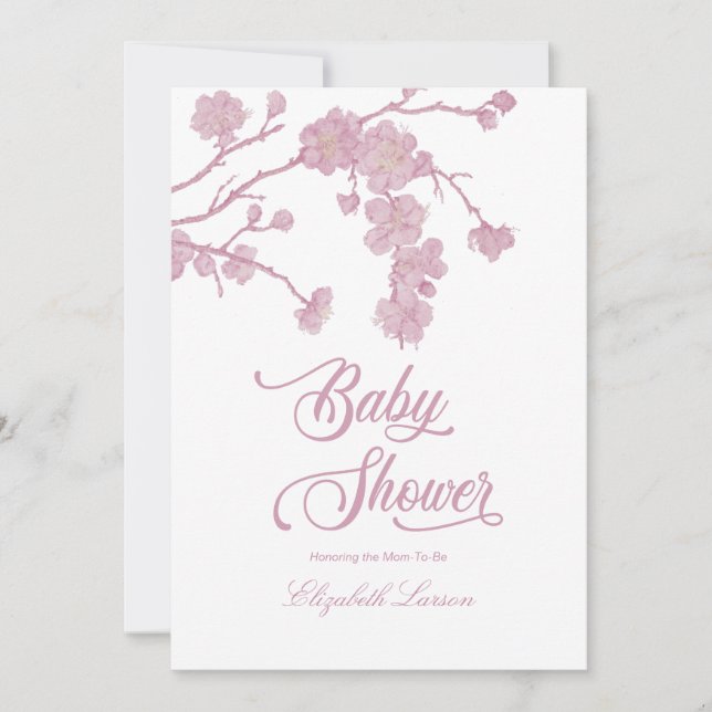 Elegant Cherry Blommars Baby Shower White Inbjudningar (Framsida)