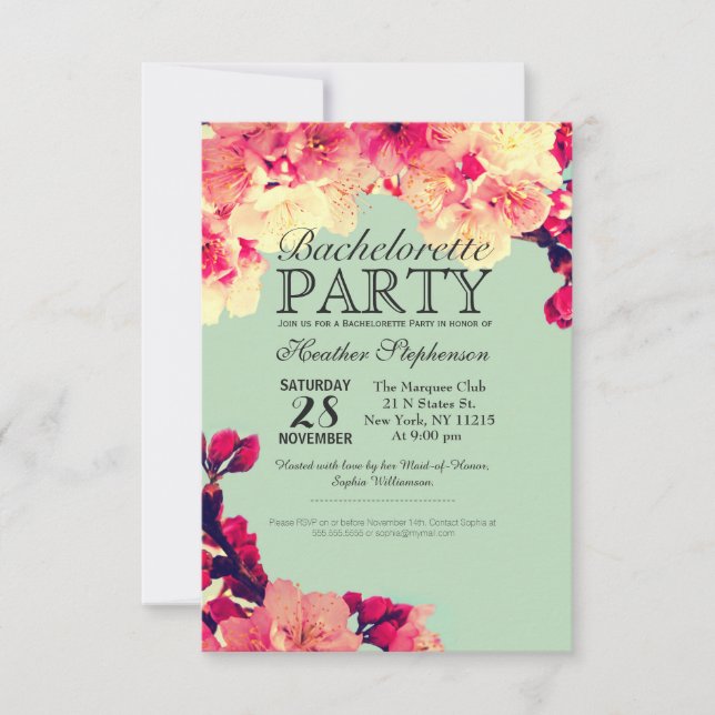 Elegant Cherry Blommars on Rustic Teal Inbjudningar (Framsida)