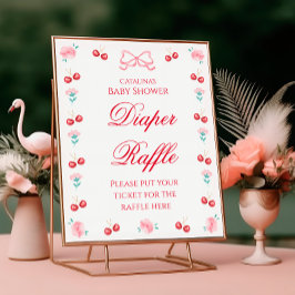 Elegant Cherry Blommigt Diaper Raffle Poster