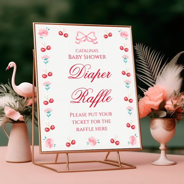 Elegant Cherry Blommigt Diaper Raffle Poster (Skapare uppladdad)
