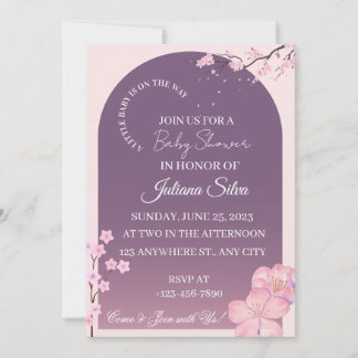 Elegant Cherry Blossom Purple Arch Baby Shower Inbjudningar