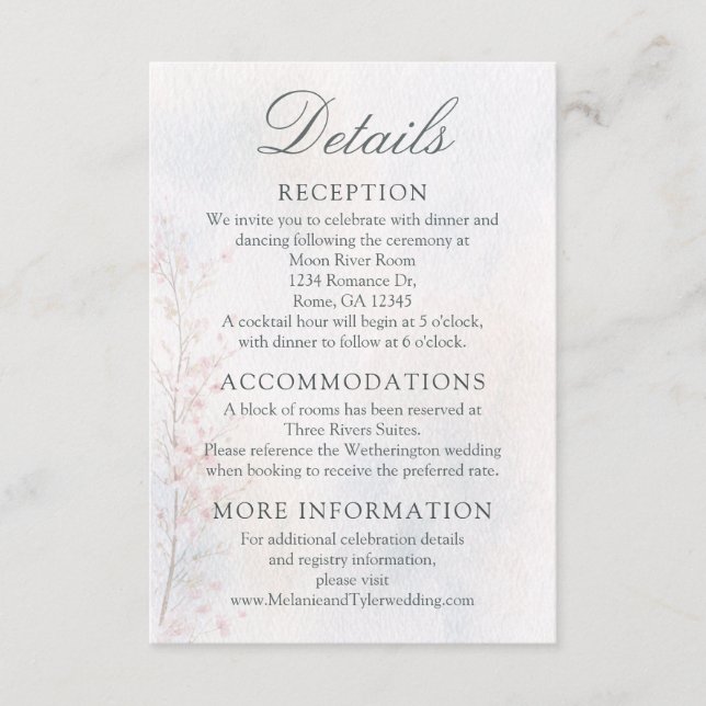 Elegant Cherry Blossom Wedding Details Card Tilläggskort (Framsida)