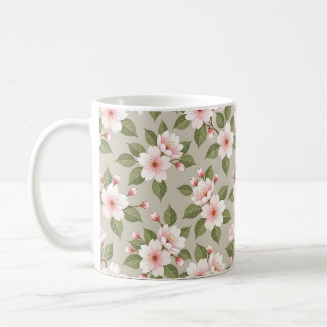 Elegant cherry blossoms seamless pattern kaffemugg (Vänster)