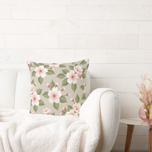 Elegant cherry blossoms seamless pattern kudde (Soffa)