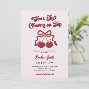 Elegant Cherry on Top handritad flicka Bebis firan Inbjudningar
