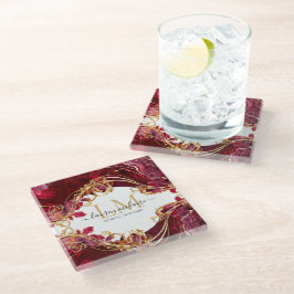 Elegant Cherry Red & Gold Monogram Script