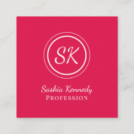 Elegant Cherry Red Script Professionell Monogram Fyrkantigt Visitkort