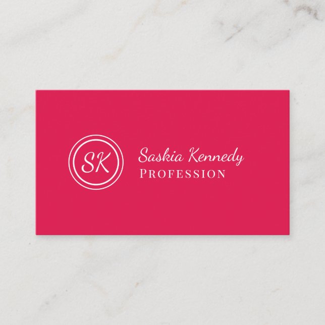 Elegant Cherry Red Script Professionell Monogram Visitkort (Framsida)