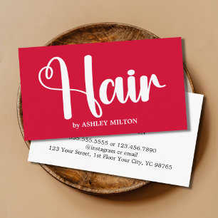 Elegant Cherry Red White Bold Hair Salon Visitkort
