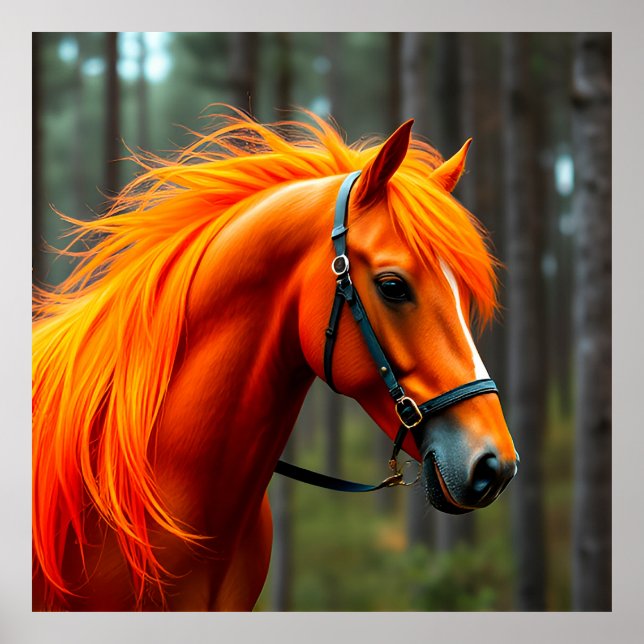 Elegant Chestnut Horse in Saddle Poster (Framsidan)
