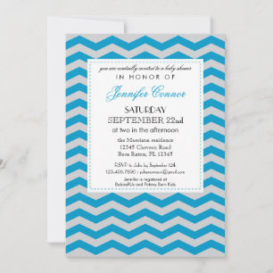 Elegant Chevron Baby Shower Blue-inbjudan Inbjudningar
