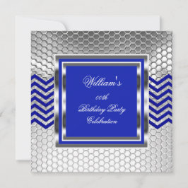 Elegant Chevron Blå Silver Födelsedagsfest Herrar Inbjudningar