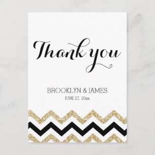 Elegant Chevron Bröllop Tack Postcard Guld Vykort