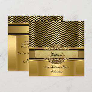 Elegant Chevron Guld Svart Rand Födelsedagsfest Inbjudningar