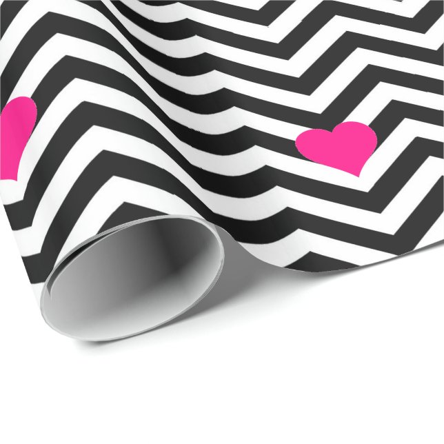 Elegant Chevron och Rosa Hearts Presentpapper (Rullad Hörn)