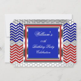 Elegant Chevron Röd Blå Silver Födelsedagsfest Inbjudningar