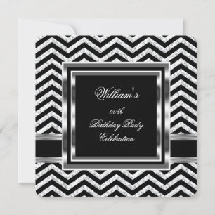Elegant Chevron Svart Silver Födelsedagsfest Herra Inbjudningar