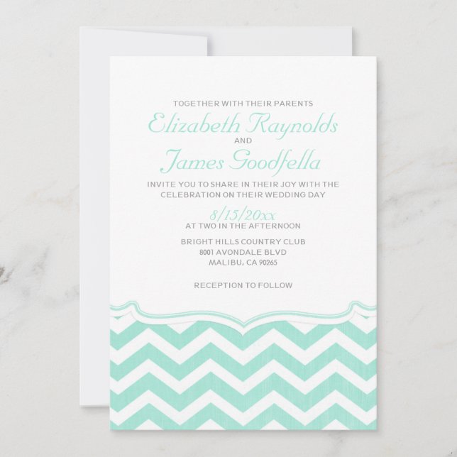 Elegant Chevron Zigzag Bröllopsinbjudningar Inbjudningar (Framsida)