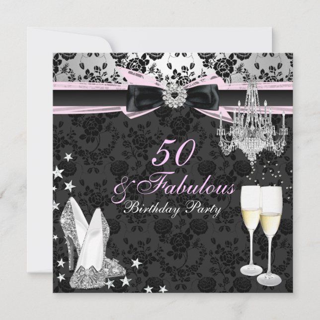 Elegant Chic 50 & Fantastisk Födelsedagsinbjudan Inbjudningar (Framsida)