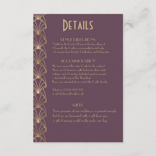 Elegant Chic Art Deco Underbar Gatsby-information  Tilläggskort (Framsida)