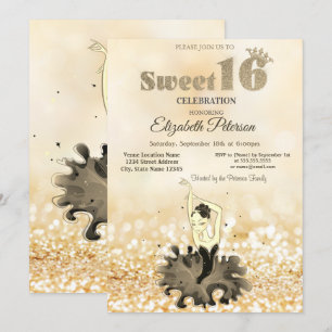 Elegant Chic Ballerina Guld Bokeh Sweet 16 Inbjudningar