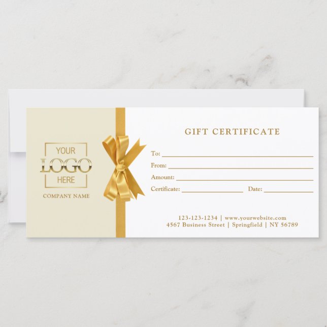 Elegant Chic Beige Gold Business Gift Certificate (Framsida)