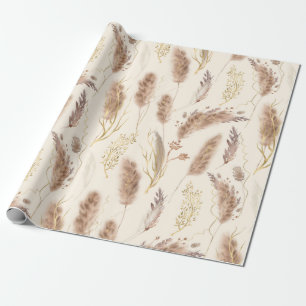 Elegant Chic Beige Golden Pampas Grass Mönster Presentpapper